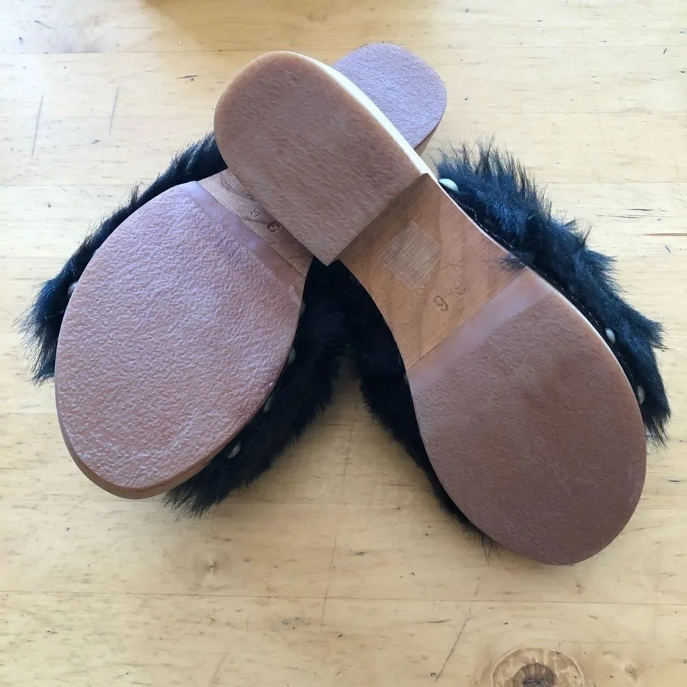 NEW Free People Faux Fur Sonnet Clog Sandal Sz 6